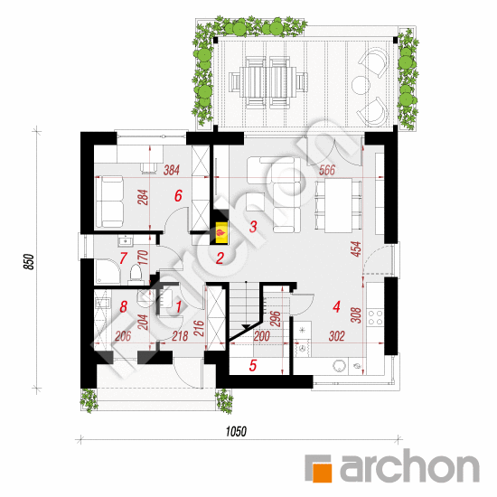 Проект будинку ARCHON+ Будинок в малинівці 27 План першого поверху