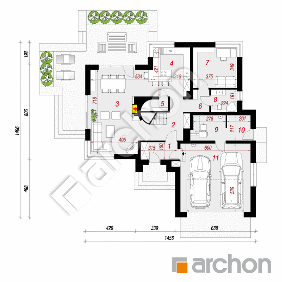 Проект дома ARCHON+ Дом в камелиях (Г2H) вер.2 План першого поверху