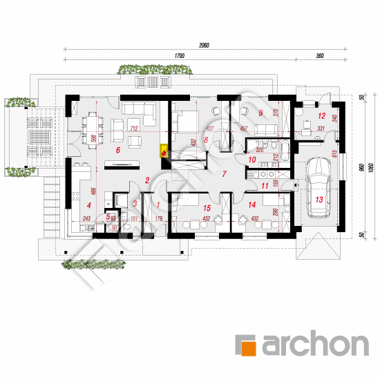 Проект дома ARCHON+ Дом в мекинтошах 3 План першого поверху