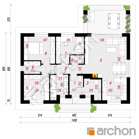 Проект дома ARCHON+ Дом в овсянницах 4 (A) План першого поверху