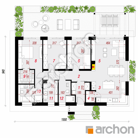 Проект дома ARCHON+ Дом в наранхиле 6 План першого поверху