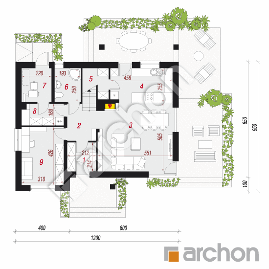 Проект дома ARCHON+ Дом в яблонках 7 План першого поверху