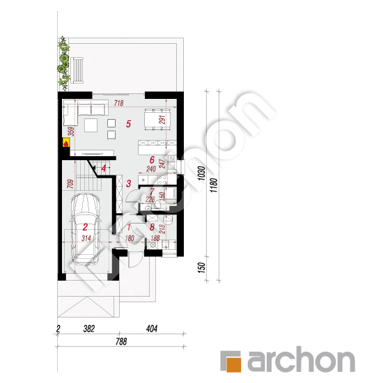 Проект дома ARCHON+ Дом в клематисах 20 (БТА) вер. 2  План першого поверху