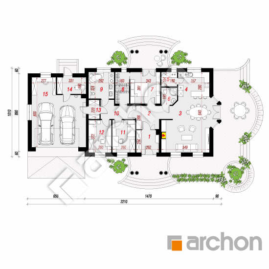 Проект дома ARCHON+ Дом в гаурах 6 (Г2) План першого поверху