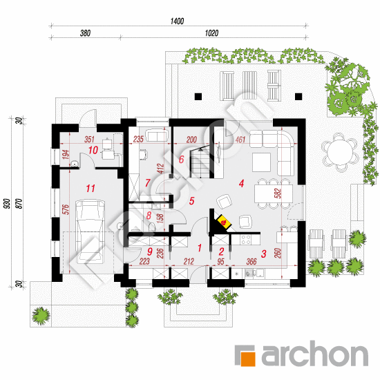 Проект будинку ARCHON+ Будинок в червоних кущах План першого поверху