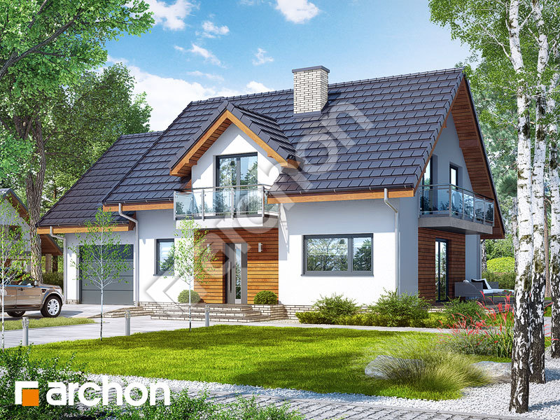 Проект дома ARCHON+ Дом в красных кустах Вид 1