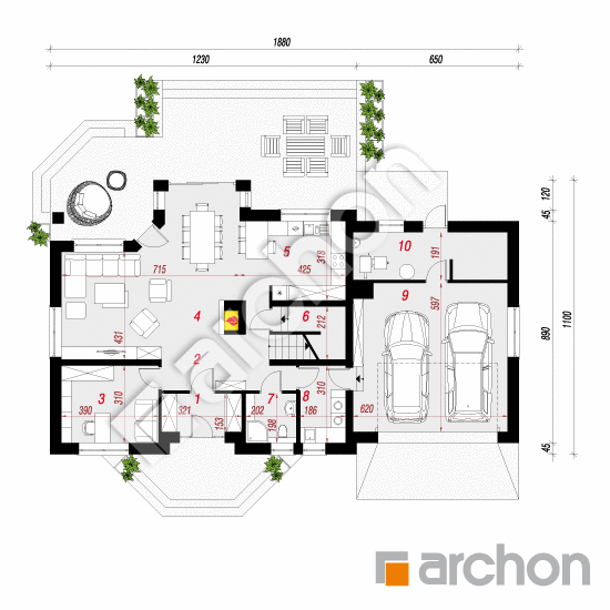 Проект будинку ARCHON+ Будинок в вейгелах (Г2) вер. 2 План першого поверху