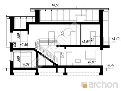 Проект дома ARCHON+ Дом в рододендронах 23  Розріз будинку
