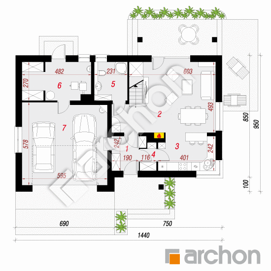 Проект дома ARCHON+ Дом в яблонках (Г2Т) План першого поверху