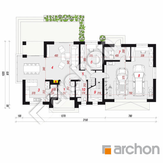 Проект будинку ARCHON+ Будинок в сливах 4 (Г2) План першого поверху