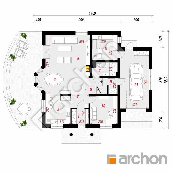 Проект будинку ARCHON+ Будинок в жасмині вер.2 План першого поверху