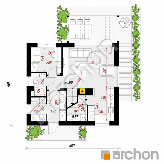 Проект будинку ARCHON+ Будинок в малинівці 28 План першого поверху