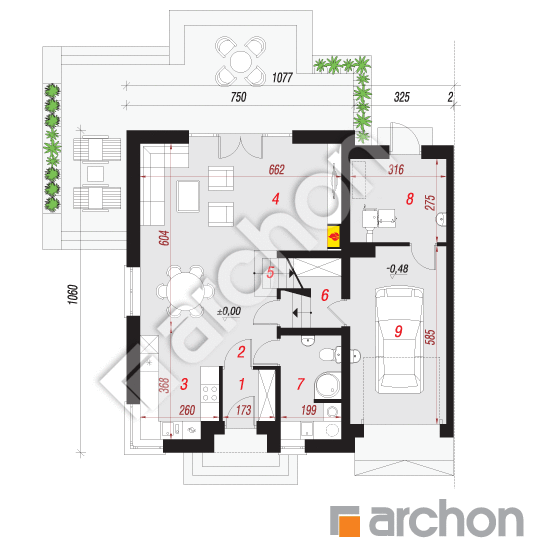 Проект будинку ARCHON+ Будинок в буддлеях (АБ) вер.2 План першого поверху