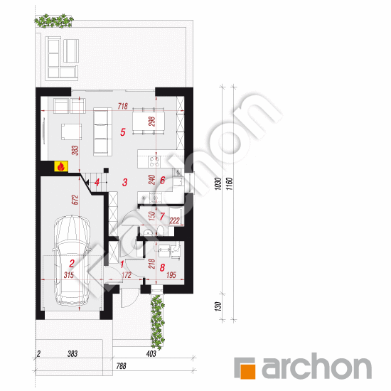 Проект дома ARCHON+ Дом в клематисах 24 (Б) План першого поверху