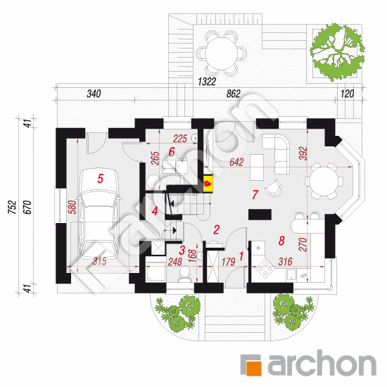 Проект дома ARCHON+ Дом в перловнике (НТ) План першого поверху
