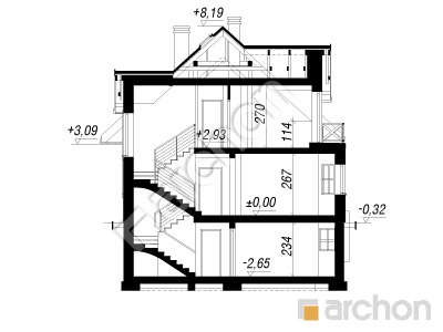 Проект дома ARCHON+ Дом в майоране (П) вер.2 Розріз будинку