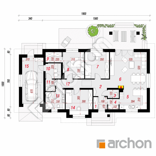 Проект будинку ARCHON+ Будинок в лещиновнику 4 План першого поверху