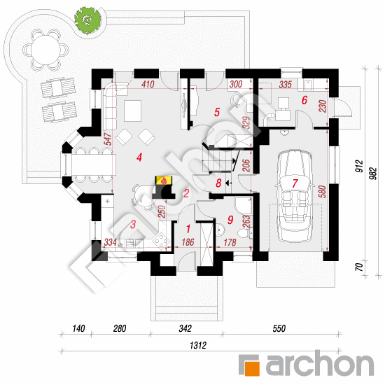Проект дома ARCHON+ Дом в рододендронах 14 вер.2 План першого поверху