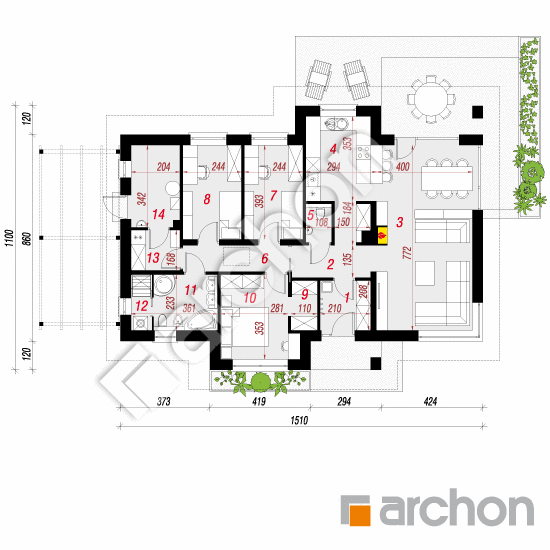 Проект дома ARCHON+ Дом в диком винограде План першого поверху