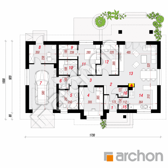 Проект дома ARCHON+ Дом в лещиновнике (ГТ) План першого поверху