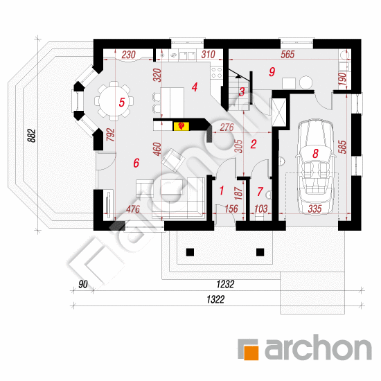 Проект дома ARCHON+ Дом в бархатцах 2 вер.2 План першого поверху