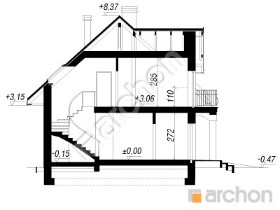 Проект дома ARCHON+ Дом в бархатцах 2 вер.2 Розріз будинку