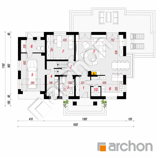 Проект будинку ARCHON+ Будинок в каллах 5 (Н) План першого поверху