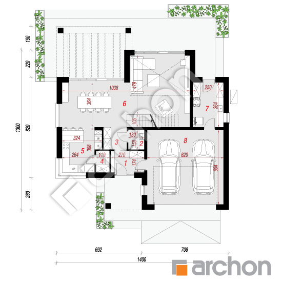 Проект будинку ARCHON+ Будинок в мірабілісах (Г2Е) ВДЕ План першого поверху
