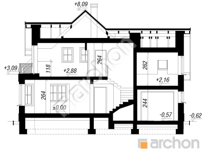 Проект дома ARCHON+ Дом в тамарисках 2 вер.2 Розріз будинку