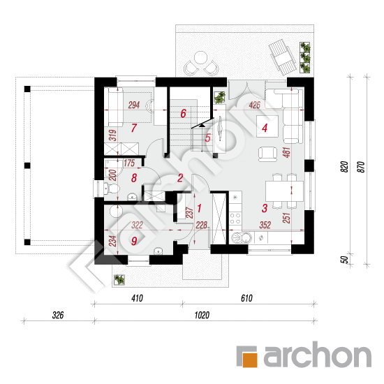 Проект дома ARCHON+ Дом в хлорофитуме 17 План першого поверху