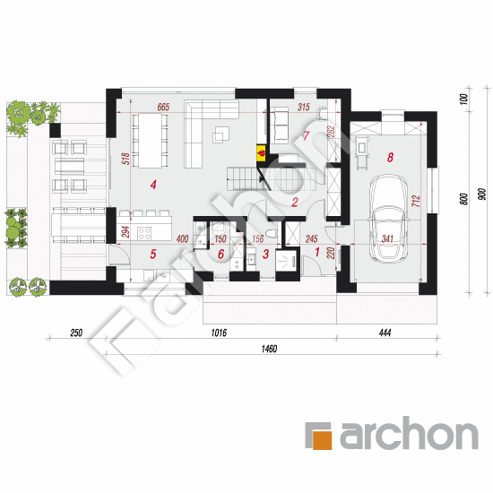 Проект дома ARCHON+ Дом в мандевилле План першого поверху