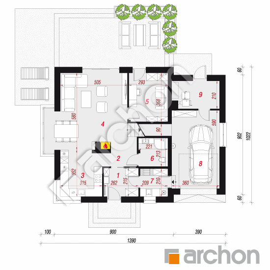 Проект будинку ARCHON+ Будинок в нектаринах (НТ) План першого поверху