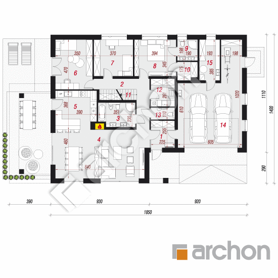 Проект будинку ARCHON+ Будинок в бузку 10 (Г2) План першого поверху