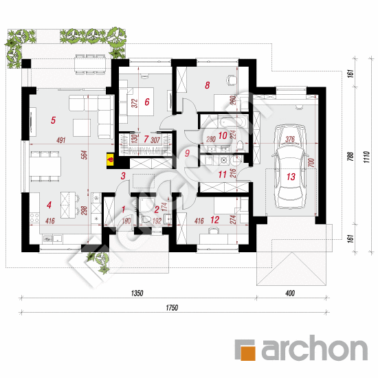 Проект будинку ARCHON+ Будинок в сантанах (Г) План першого поверху
