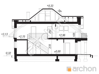 Проект дома ARCHON+ Дом в тимьяне вер.3 Розріз будинку