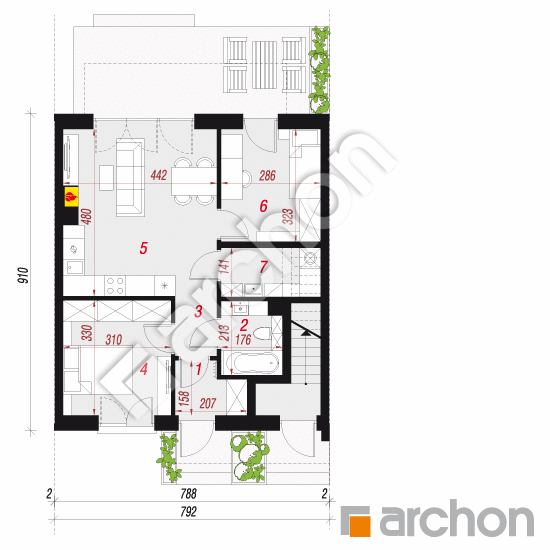 Проект дома ARCHON+ Дом в облепихе (Р2С) вер.3 План першого поверху