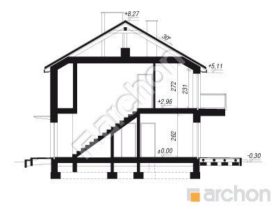 Проєкт будинку ARCHON+ Будинок в обліписі (Р2С) вер.3 Розріз будинку