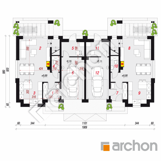 Проєкт будинку ARCHON+ Будинок в гунерах 2 (Р2) вер.2 План першого поверху