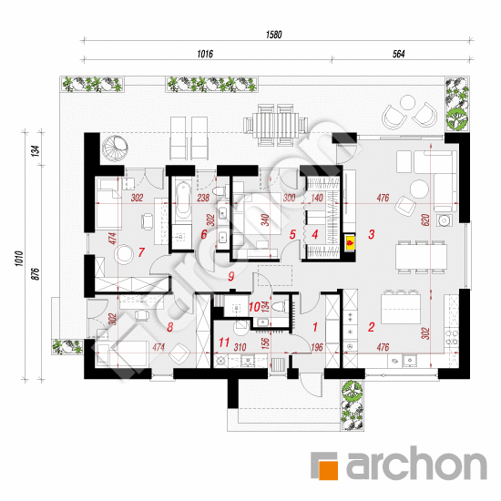 Проект будинку ARCHON+ Будинок в рудбекіях 2 План першого поверху