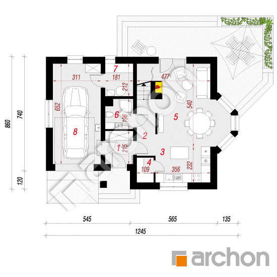 Проект дома ARCHON+ Дом в скальниках вер.2 План першого поверху