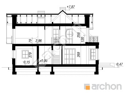 Проект дома ARCHON+ Дом в скальниках вер.2 Розріз будинку