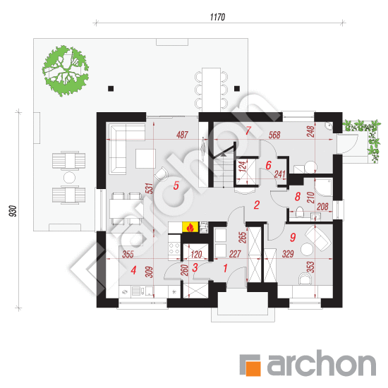 Проект будинку ARCHON+ Будинок в кордіях План першого поверху