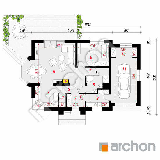Проект дома ARCHON+ Дом в рододендронах 6 (A) вер.2 План першого поверху