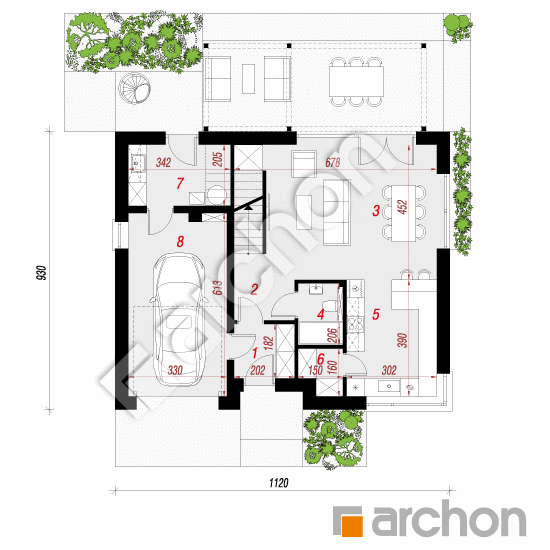 Проект дома ARCHON+ Дом во фрезиях 2 (Г2) План першого поверху