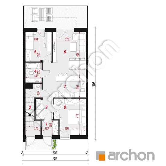 Проект дома ARCHON+ Дом в фиалках 2 (Р2С) вер.2 План першого поверху