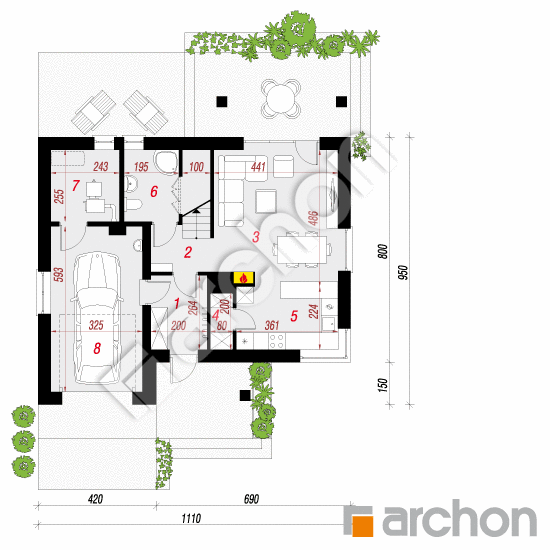 Проект дома ARCHON+ Дом в яблонках 9  План першого поверху