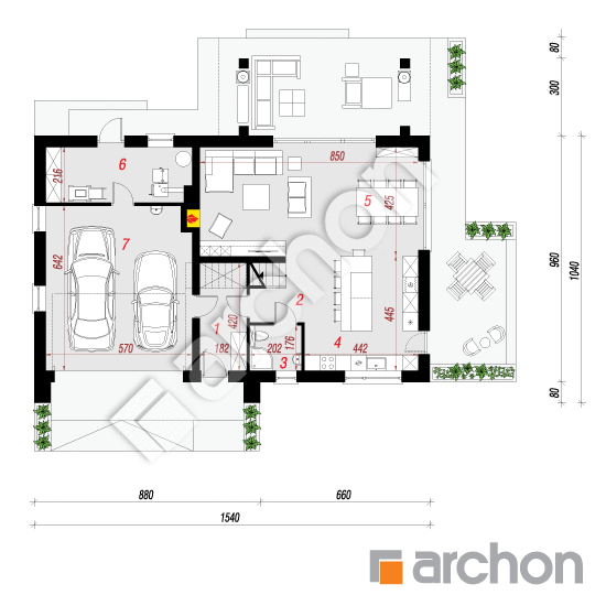 Проект будинку ARCHON+ Будинок в аурорах 8 (Г2) План першого поверху