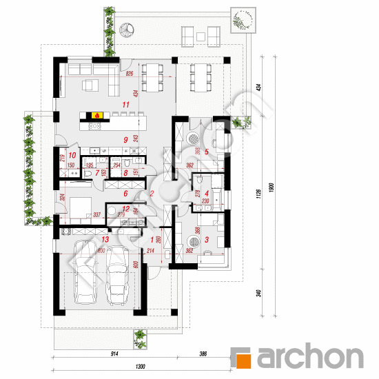 Проект дома ARCHON+ Дом в пионах 2 (Г2E) План першого поверху