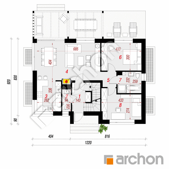 Проект будинку ARCHON+ Будинок під липкою 2 (П) вер. 2 План першого поверху