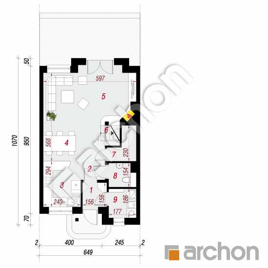 Проект дома ARCHON+ Дом в цикламенах 2 (С) вер. 2 План першого поверху